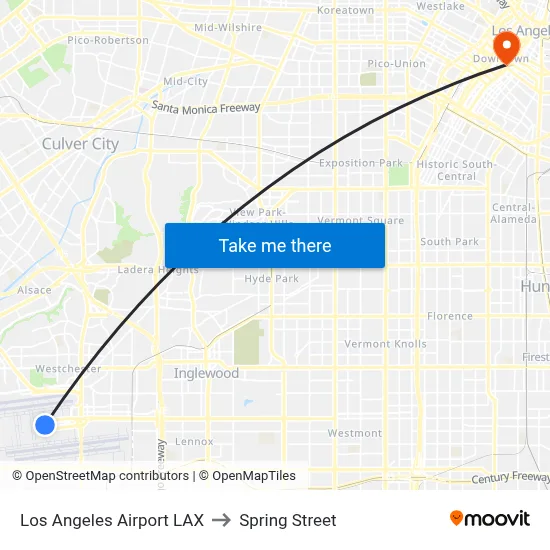 Los Angeles Airport LAX to Spring Street map