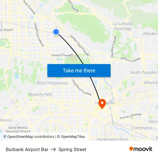 Burbank Airport Bar to Spring Street map