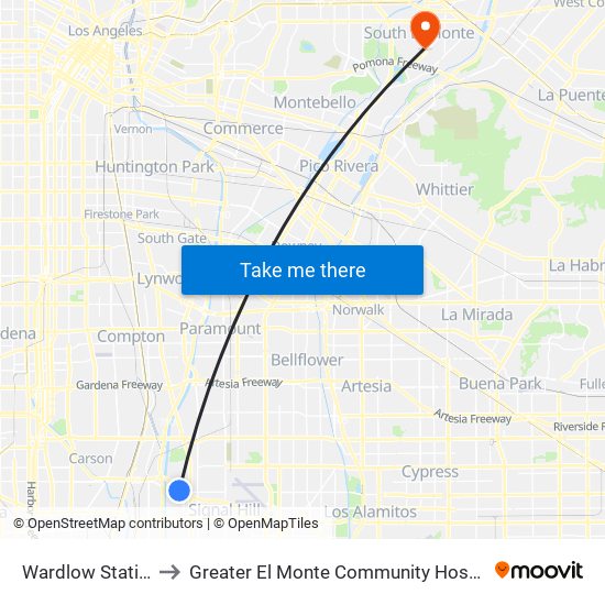 Wardlow Station to Greater El Monte Community Hospital map