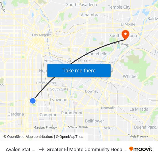 Avalon Station to Greater El Monte Community Hospital map