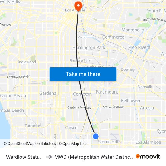 Wardlow Station to MWD (Metropolitan Water District) map