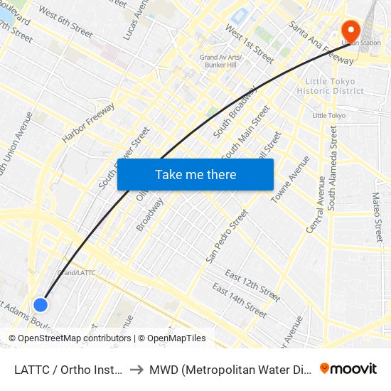 LATTC / Ortho Institute to MWD (Metropolitan Water District) map