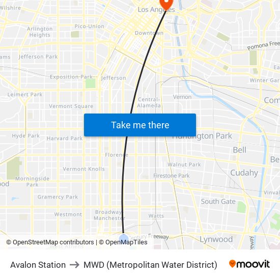 Avalon Station to MWD (Metropolitan Water District) map