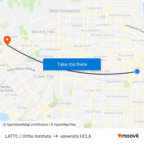 LATTC / Ortho Institute to university UCLA map