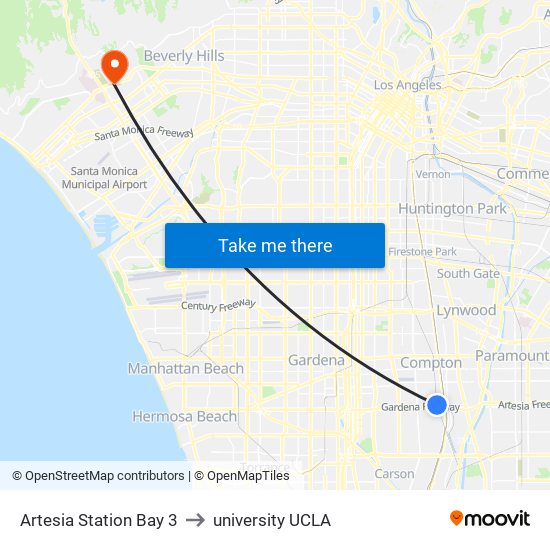 Artesia Station Bay 3 to university UCLA map