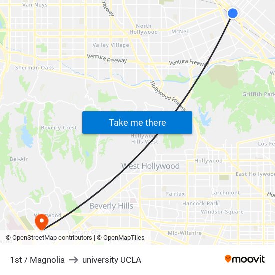 1st / Magnolia to university UCLA map