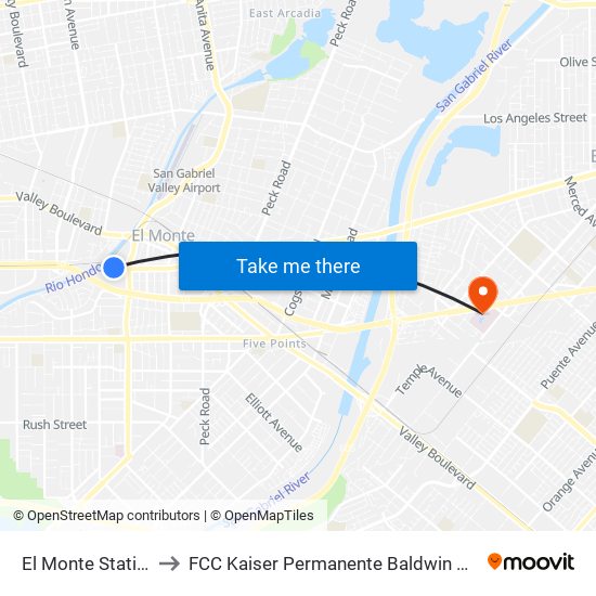 El Monte Station to FCC Kaiser Permanente Baldwin Park map