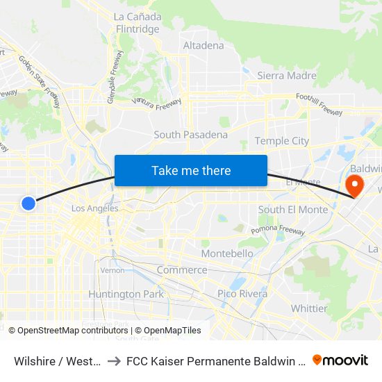 Wilshire / Western to FCC Kaiser Permanente Baldwin Park map