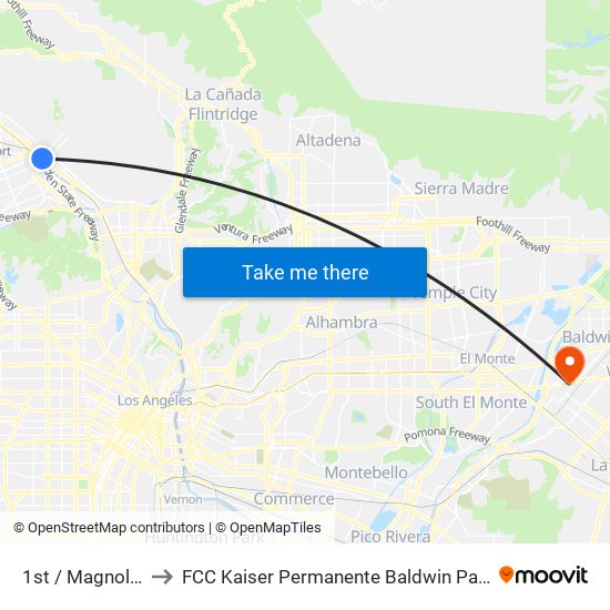 1st / Magnolia to FCC Kaiser Permanente Baldwin Park map