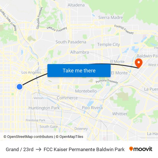 Grand / 23rd to FCC Kaiser Permanente Baldwin Park map
