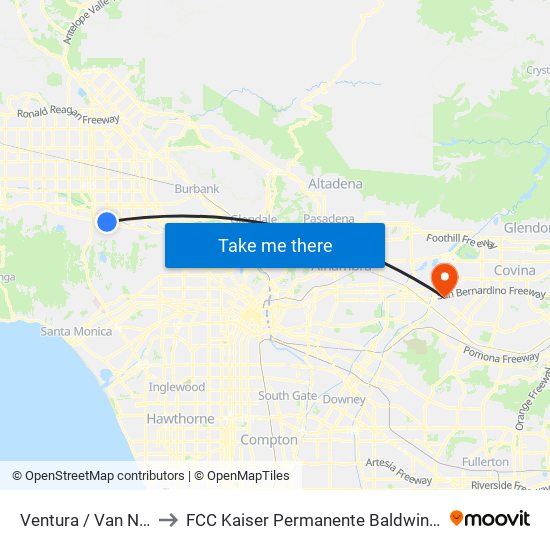 Ventura / Van Nuys to FCC Kaiser Permanente Baldwin Park map