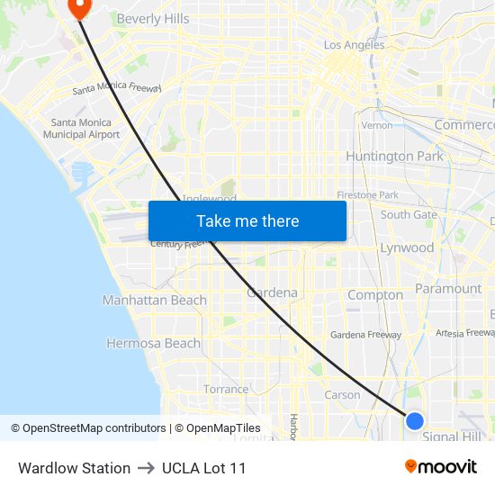 Wardlow Station to UCLA Lot 11 map