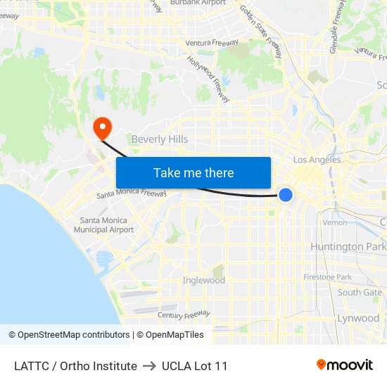 LATTC / Ortho Institute to UCLA Lot 11 map