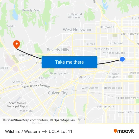 Wilshire / Western to UCLA Lot 11 map