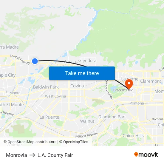 Monrovia to L.A. County Fair map