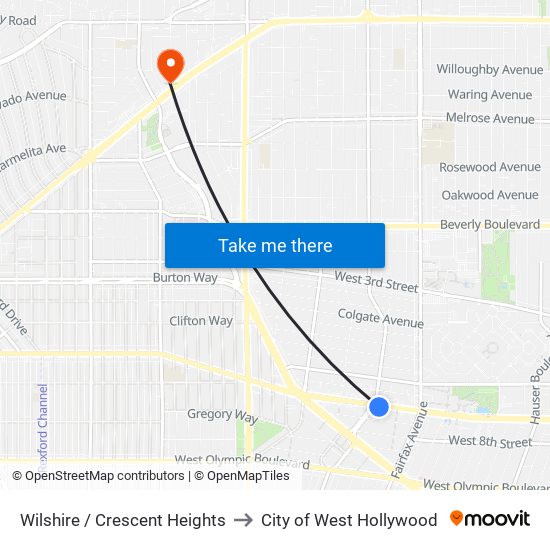 Wilshire / Crescent Heights to City of West Hollywood map
