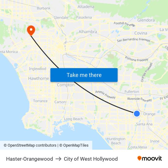 Haster-Orangewood to City of West Hollywood map