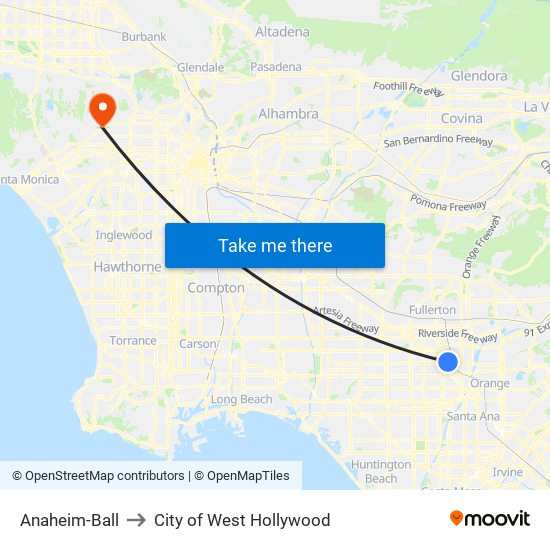 Anaheim-Ball to City of West Hollywood map