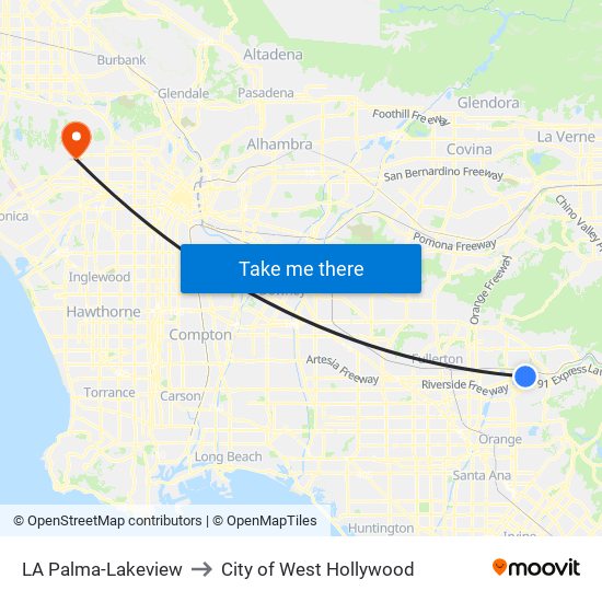 LA Palma-Lakeview to City of West Hollywood map