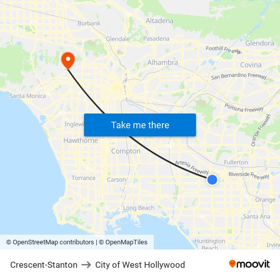 Crescent-Stanton to City of West Hollywood map