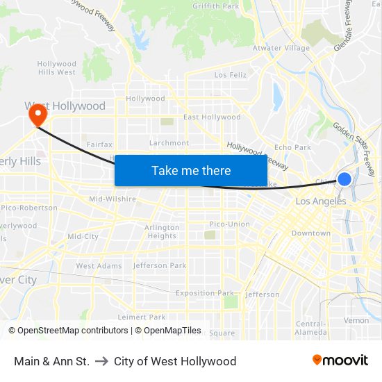 Main & Ann St. to City of West Hollywood map