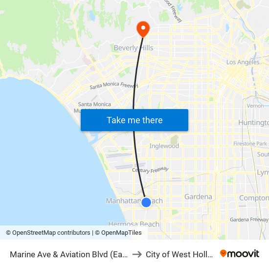 Marine Ave & Aviation Blvd (Eastbound) to City of West Hollywood map