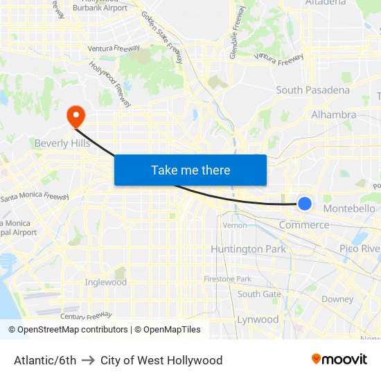 Atlantic/6th to City of West Hollywood map