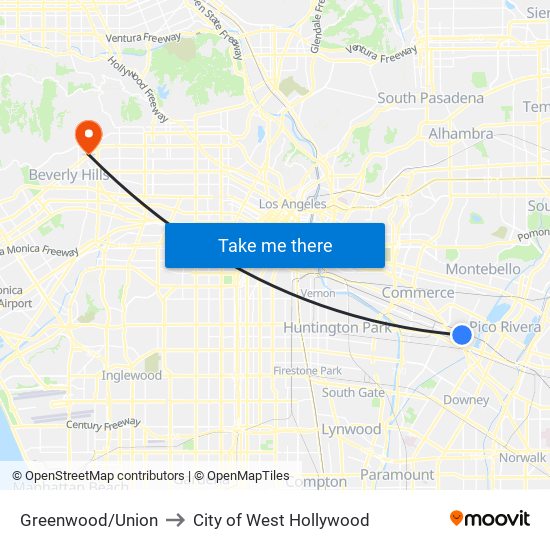 Greenwood/Union to City of West Hollywood map