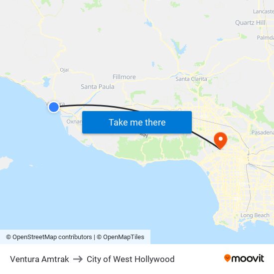 Ventura Amtrak to City of West Hollywood map