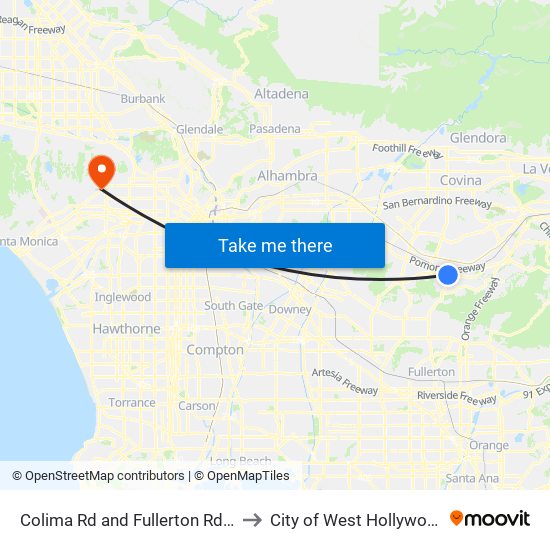 Colima Rd and Fullerton Rd W to City of West Hollywood map