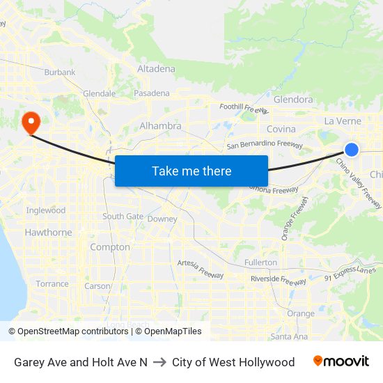 Garey Ave and Holt Ave N to City of West Hollywood map