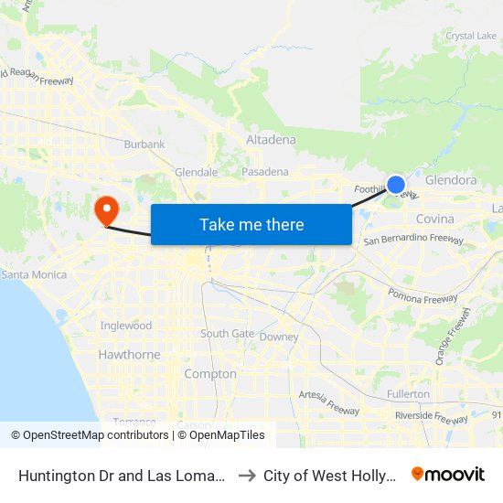 Huntington Dr and Las Lomas Rd W to City of West Hollywood map