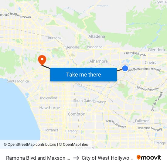 Ramona Blvd and Maxson Rd to City of West Hollywood map