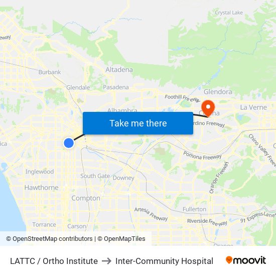 LATTC / Ortho Institute to Inter-Community Hospital map