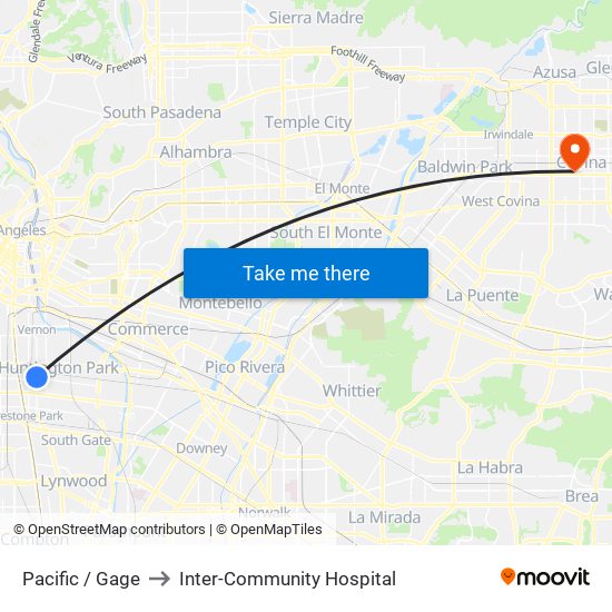 Pacific / Gage to Inter-Community Hospital map