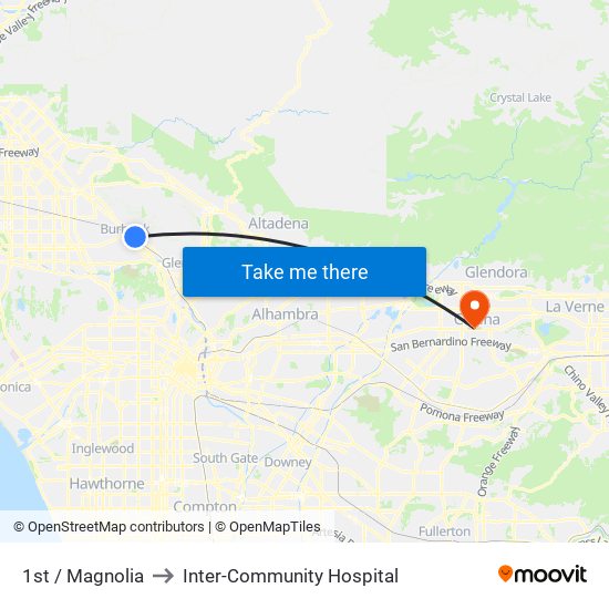 1st / Magnolia to Inter-Community Hospital map