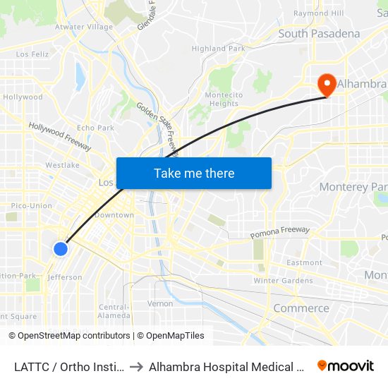 LATTC / Ortho Institute to Alhambra Hospital Medical Center map