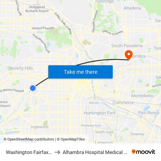 Washington Fairfax Hub to Alhambra Hospital Medical Center map