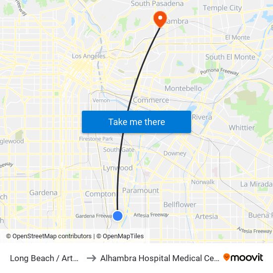 Long Beach / Artesia to Alhambra Hospital Medical Center map