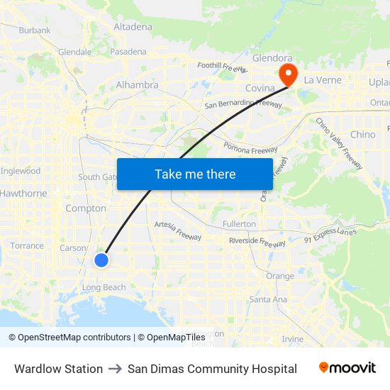 Wardlow Station to San Dimas Community Hospital map