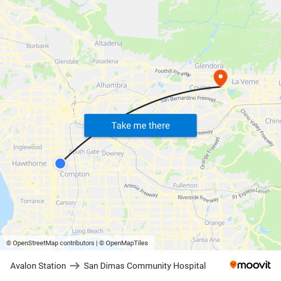 Avalon Station to San Dimas Community Hospital map