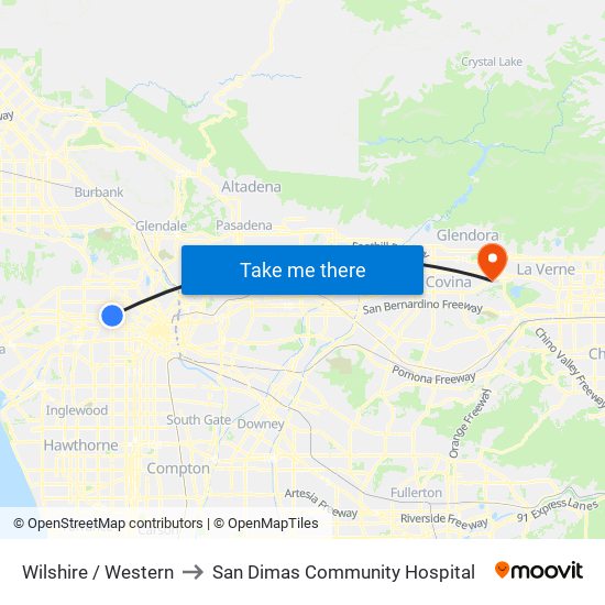 Wilshire / Western to San Dimas Community Hospital map