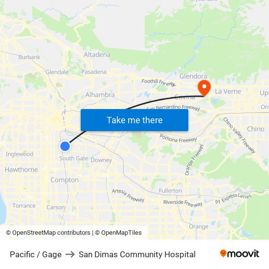 Pacific / Gage to San Dimas Community Hospital map