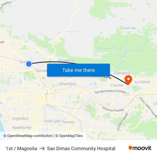 1st / Magnolia to San Dimas Community Hospital map