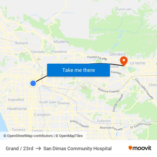 Grand / 23rd to San Dimas Community Hospital map