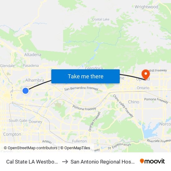 Cal State LA Westbound to San Antonio Regional Hospital map