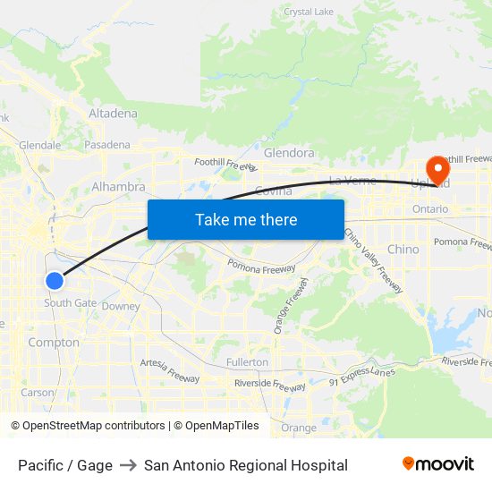 Pacific / Gage to San Antonio Regional Hospital map