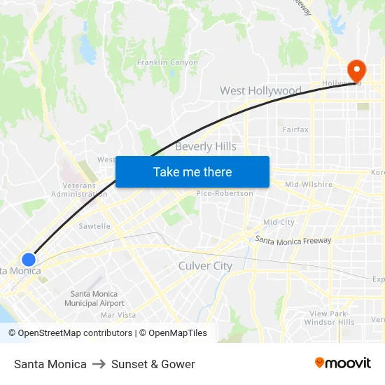 Santa Monica to Sunset & Gower map