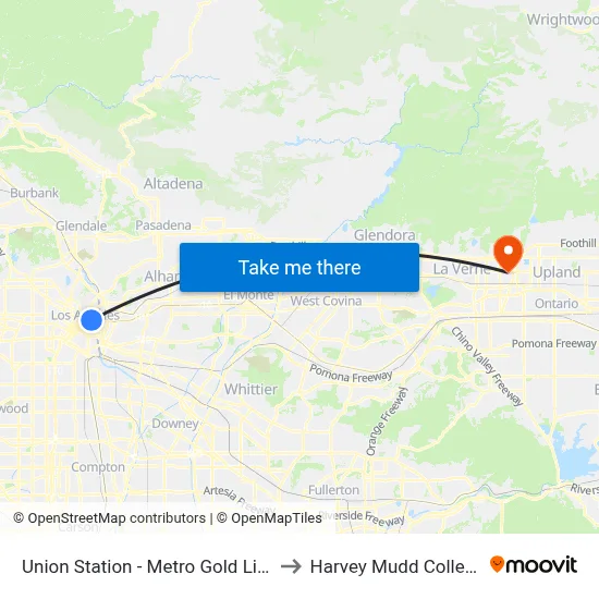 Union Station - Metro Gold Line to Harvey Mudd College map