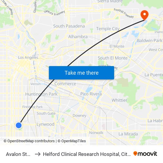 Avalon Station to Helford Clinical Research Hospital, City of Hope map